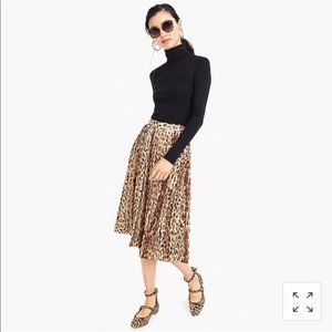 Pleated Leopard Midi Skirt